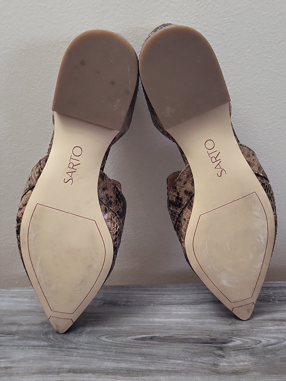 Franco Sarto Toby Pointed D'Orsay Flat  Brown Leather Snake Print Size 8.5 - Picture 10 of 10